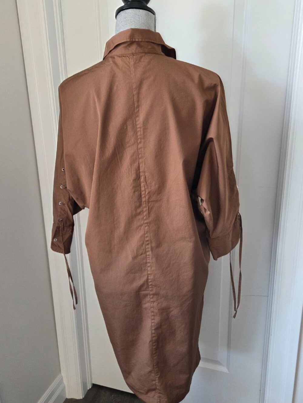 Max Mara brown cotton shirt dress lace up sleeves size 8 - Picture 5 of 10